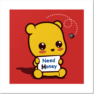 Cute Kawaii Funny Bear Cartoon Asking For Honey Cute Meme Posters and Art
